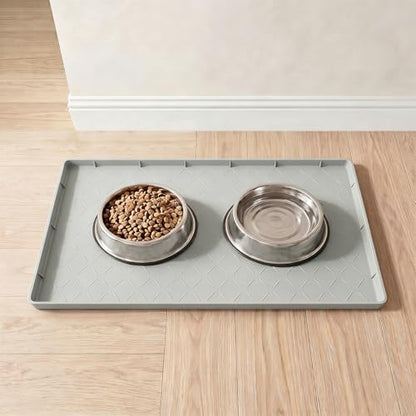MateeyLife Silicone Waterproof Mat for Dog & Cat Food Mat 19"X12" - color: Light Grey, size: 19"L x 12"W
