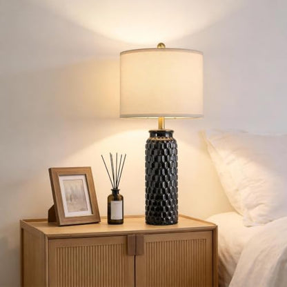 USumkky 27" Ceramic Table Lamps Set of 2 - Modern Farmhouse & Boho Style, Bedside Nightstand Lamps for Bedroom, Living Room End Table Lamps, Small Desk Lamp(Black) - color: 27" Black-2 Pack