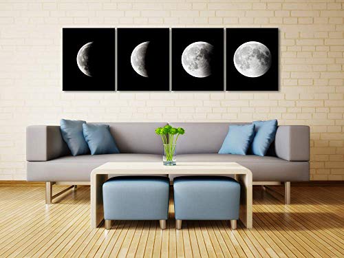 Wieco Art Large Black White Moon Canvas Print, Modern Abstract Space Sky Wall Art, Gallery Wrapped Artwork Ready to Hang for Living Room Bedroom Home Office Decor - size: 20x24inchx4pcs (50x60cmx4pcs)