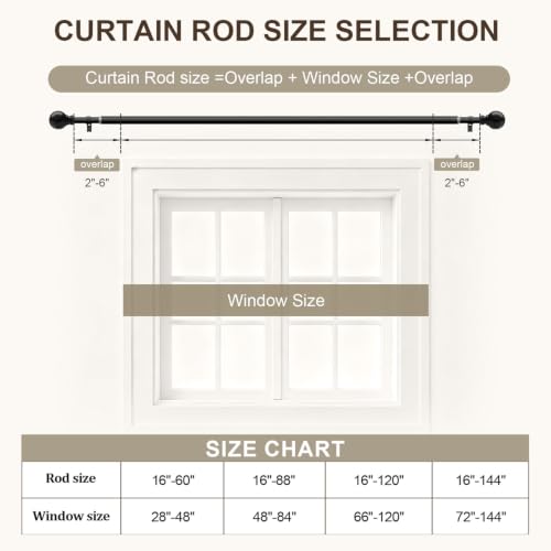 Modern Black Curtain Rods for Windows 28 to 48 Inches Adjustable - color: black, size: 16"-60"|1 Pack