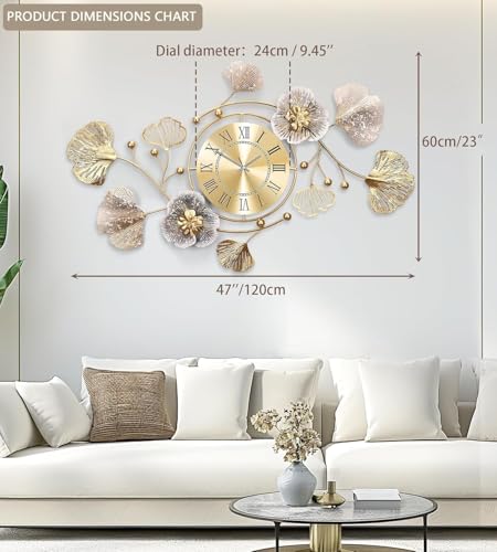 47" Modern Farmhouse Large Decorative Wall Clock, Ginkgo Metal Art - color: Retro Coffee Color - Rome, size: 47 x 23 inches