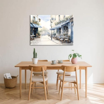 Framed Paris Cafe Canvas Wall Art, 36"x24" Blue Street Scene - color: Blue 01, size: 36"L x 24"W