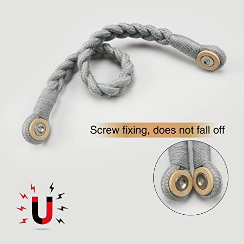 Magnetic Soft Curtain Tiebacks Rope Cotton Window Curtain Holdbacks Porlau - color: Grey, size: 2 Pack