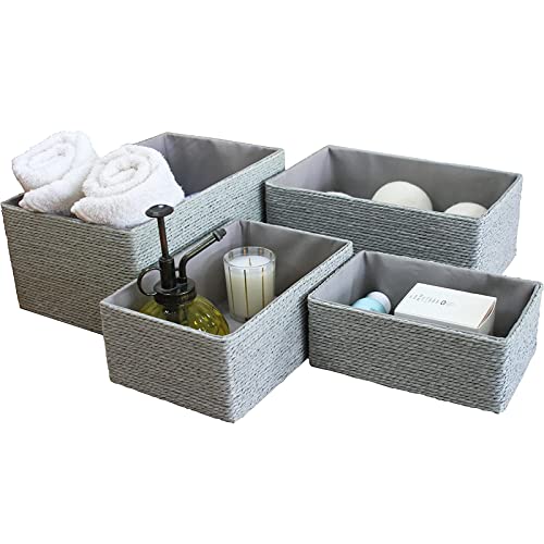 LA JOLIE MUSE Bathroom Basket Organizers, Paper Rope Storage, Grey 4 Pack - color: Gray