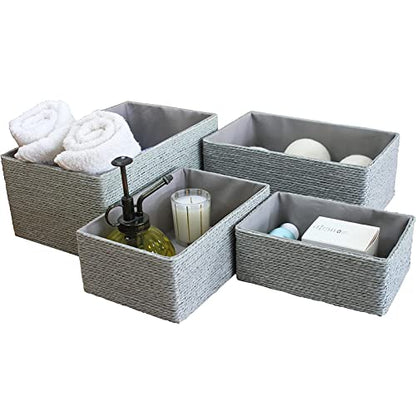 LA JOLIE MUSE Bathroom Basket Organizers, Paper Rope Storage, Grey 4 Pack - color: Gray