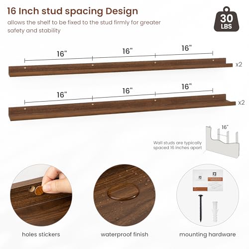 Axeman Picture Ledge Shelf, 55 Inch Walnut Floating Shelves Set of 4 - color: Walnut, size: 55 Inch