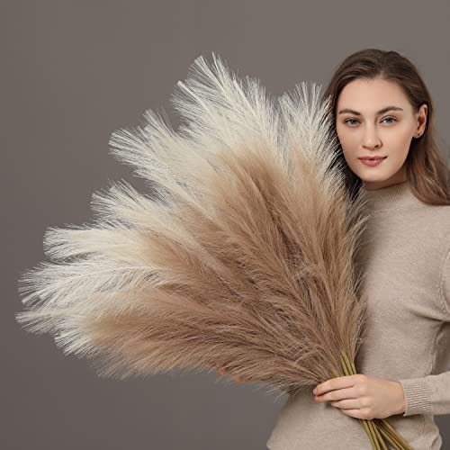PERFNIQUE Faux Pampas Grass, 9PCS Pompas, Large Pompas Grass, 38'' Tall Pampas Grass for Floor Vase, Pampas Grass Decor Tall for Vase Fillers, Boho Rustic Farmhouse Home Decor(Natural Beige) - color: Natural Beige