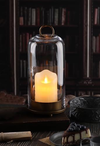 12" High Versatile Modern Metal Hurricane Lantern with Handmade Sturdy Glass Dome in Antique Brass for Pillar Candle & Plants, Industrial, Farmhouse, Shabby Chic (Brass, 5"x12") - color: Brass, size: 5"x12"