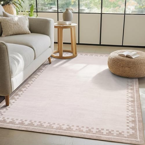 GarveeHome Living Room Rug 4x6 Washable Cross Bordered Soft Throw Carpet - color: Light Beige/Seashell, size: 4' x 6' (Rectangular)