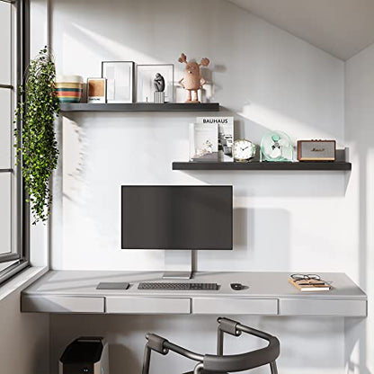 BAMEOS 47in Floating Shelves, Black Wall Mounted Wooden Shelves with Invisible Brackets Set of 2 - color: Black, size: 47x9 2Pcs