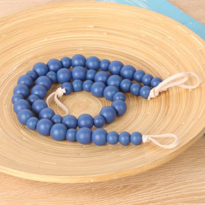 Boho Wood Bead Curtain Tiebacks Curtain Holdbacks with Hooks - color: Navy Blue