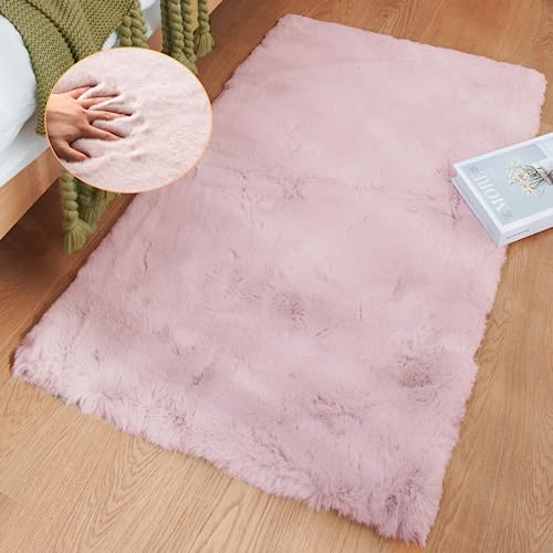 ORINOVA Pink Fuzzy Faux Washable Fluffy Fur Area Rugs for Living Room Cute Small Furry Rugs for Bedroom Kids Rug 2x3 Rug Girls Nursery Rug Rectange Rugs - color: Pink, size: 2' x 3' (Rectangular)