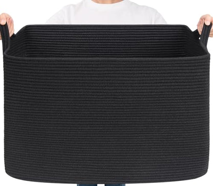 Goodpick 105L Extra Large Woven Rope Blanket Basket, Rectangle, Black - color: Black, size: XX-Large(25"L x 16"W x 16"H)