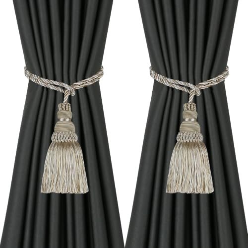 2 Pack Curtain Tie Backs Rope Tassels for Curtain Holdback - color: Mix Beige, size: 2p