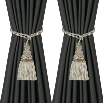 2 Pack Curtain Tie Backs Rope Tassels for Curtain Holdback - color: Mix Beige, size: 2p