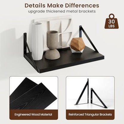 Axeman Deep Floating Shelves, 16'' x 10'' Black Wall Shelves Set of 2 - color: Black, size: 16W x 10D