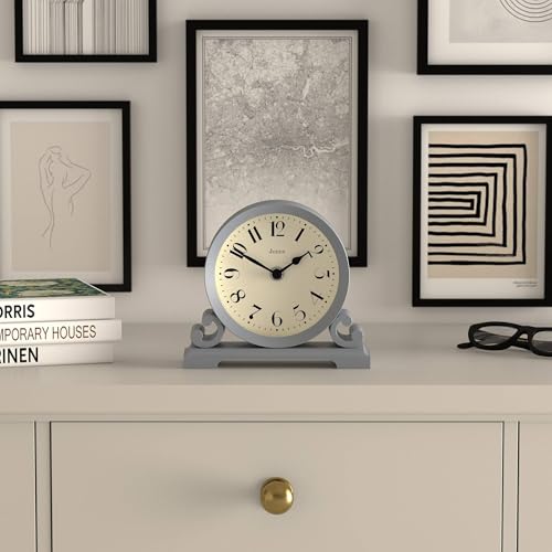 JONES CLOCKS® Saloon Mantel Clock | Small Traditional Double Scroll Design | French Navy | Contemporary Classic Style for Desk, Table, Shelf or Bedside - color: French Navy