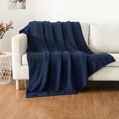 Carriediosa Wool Blend Knit Throw Blanket 50% Recycled Poly 50x60 Navy - color: Indigo Blue, size: 50" X 60"