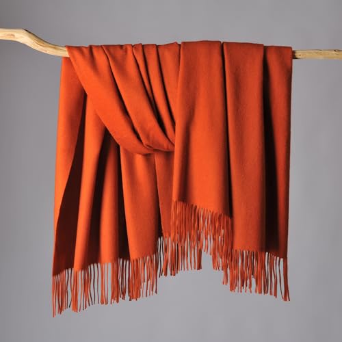 CUDDLE DREAMS Premium Cashmere Throw Blanket with Fringe (Persimmon) - color: Persimmon
