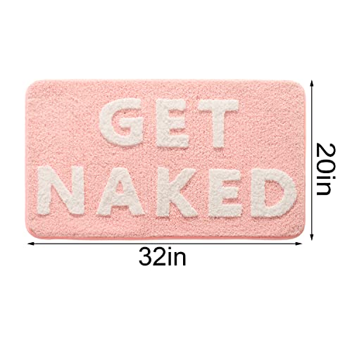 QJHOMO Get Naked Bath Mat Cute Pink Girly Bathroom Rug Non Slip, 20" x 32" - color: Pink and White, size: 1'8" x 2'8" (Rectangular)