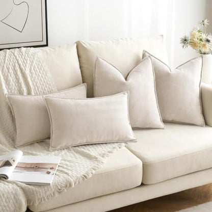 MIULEE Pack of 2 Cream Beige Euro Shams Chenille Pillow Covers 26x26 Inch - color: Cream Beige, size: 26" x 26" (Pack of 2)