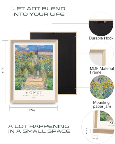 HesenDot Framed Wall Art, Claude Monet Landscape Canvas Prints Set - color: Framed Monet Impressionism, size: 16"L x 12"W