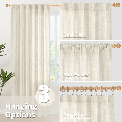 YoungsTex Linen Semi Sheer Curtains 45 Inch Length 2 Panels Set Rod Pocket - color: Linen, size: 42"W x 45"L (Pack of 2)