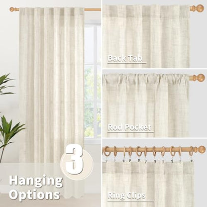 YoungsTex Linen Semi Sheer Curtains 45 Inch Length 2 Panels Set Rod Pocket - color: Linen, size: 42"W x 45"L (Pack of 2)