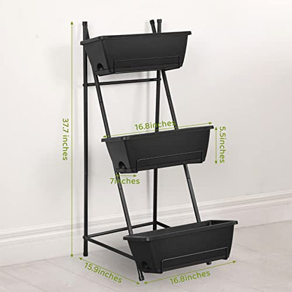 Vertical Raised Garden Bed 3 Tier Elevated Garden Planters Stand Up Garden Planter Box with Drainage Holes for Outdoor Indoor Plants Herbs Flowers Vegetables Black - color: Black