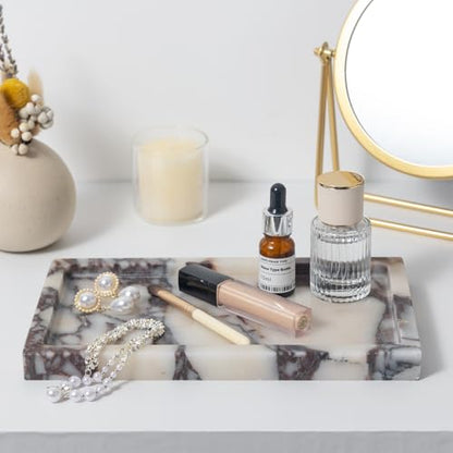 Calacatta Viola Marble Trays 10"x6" Rectangular - Vanity & Desk Organizer Set, Stone Serving Platter for Jewelry/Perfume - style: Calacatta Viola - 4 Pack