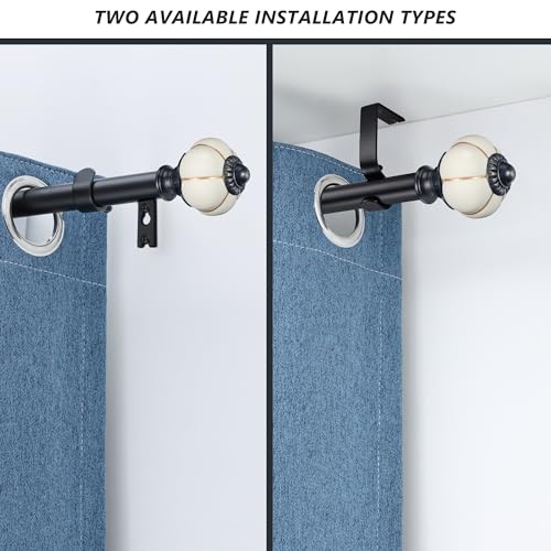 Ceramic Curtain Rods for Windows 48 to 84 Inch 1 Inch Adjustable - color: Black Beige, size: 48"-84"