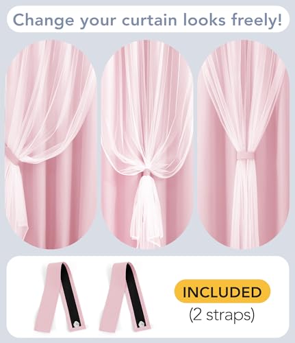 100% Blackout Curtains with Sheer Overlay, Pink, 52 x 63 inch, 2 Panels - color: Pink, size: 52"W x 63"L (Pack of 2)