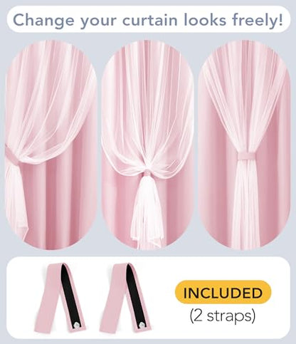 100% Blackout Curtains with Sheer Overlay, Pink, 52 x 63 inch, 2 Panels - color: Pink, size: 52"W x 63"L (Pack of 2)