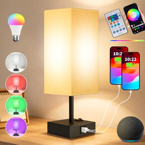 Smart RGB Dimmable Table Lamp Compatible with Alexa&APP&Remote Control, Gray - color: Dark Gray, size: 1 Pack
