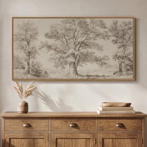 Horizontal Framed Vintage Landscape Wall Art for Living Room, 20x40 Inch - color: Beige and Gray, size: 20"L x 40"W