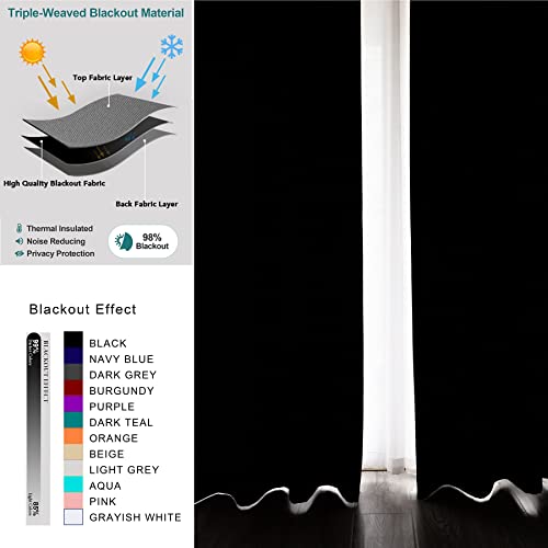 Pickluc Black Blackout Curtains with Grommet 63 Inches Long 2 Panels Set, Light Blocking Window Drapes for Living Room, Thermal Insulated, Noise Reduction, Privacy Protection, 52" Wide x 63" Length - color: Black, size: 52"W x 63"L (Pack of 2)