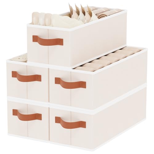 Storage Bins with Double Handles,Beige Baskets,15x6x5 In,5-Pack - color: Beige, size: 5-Pack