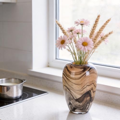 Hand Blown Glass Vase Decorative Flower Vase for Home Decor Living Room Bedroom Office Centerpiece Tabletop Display Modern Art Glass Decor Wide Mouth Design (Quicksand Vase - S) - size: Quicksand Vase - S