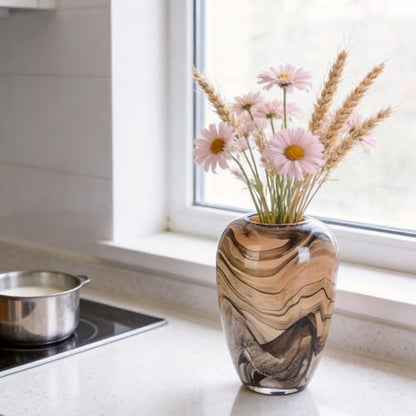Hand Blown Glass Vase Decorative Flower Vase for Home Decor Living Room Bedroom Office Centerpiece Tabletop Display Modern Art Glass Decor Wide Mouth Design (Quicksand Vase - S) - size: Quicksand Vase - S