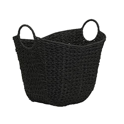 Household Essentials Handwoven Paper Rope Storage Basket with Metal Frame and Handles, Black - color: Black Paper Rope