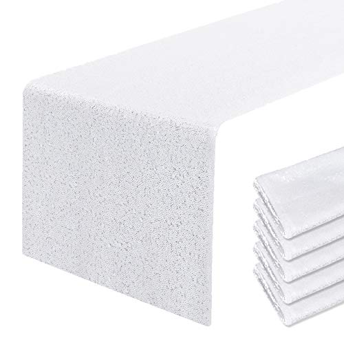 Pufogu 12 x 72 inches White Sequin Table Runner, 2 Packs - color: White