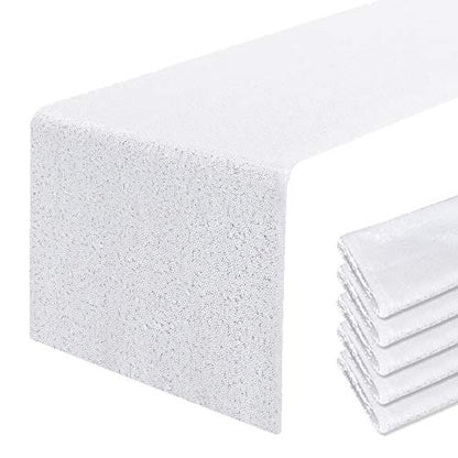 Pufogu 12 x 72 inches White Sequin Table Runner, 2 Packs - color: White
