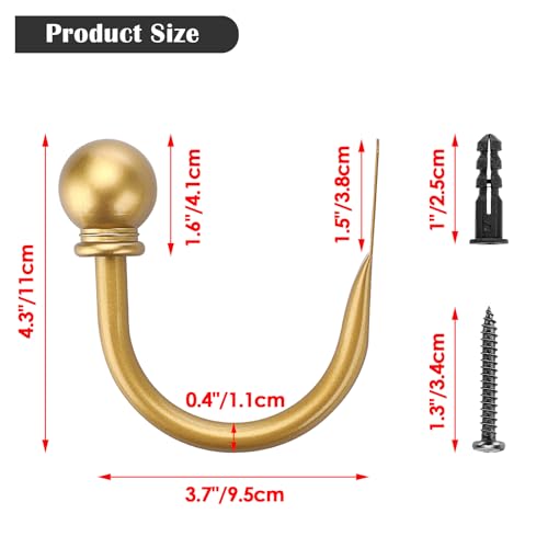 Sumnacon Curtain Holdbacks 4 Pcs Wall Mounted Curtain Tiebacks, Gold - color: Gold