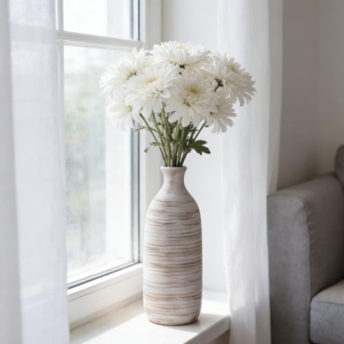 ALMA 10" Small White Ceramic Vase, Boho Flower Vases for Pampas Grass - color: Narrow Neck-white-10"