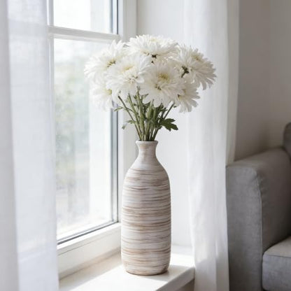 ALMA 10" Small White Ceramic Vase, Boho Flower Vases for Pampas Grass - color: Narrow Neck-white-10"