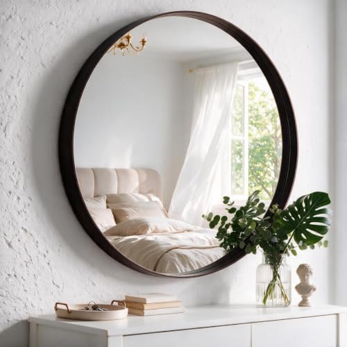 DUMOS Round Wall Mirror 28 Inch, Bathroom Wall Circle Mirror - color: Classic Black, size: 28"L x 28"W