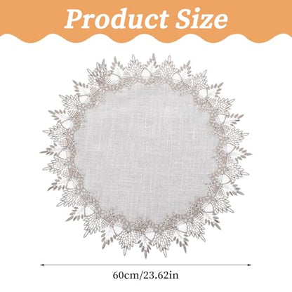 23.6 Inch Round Linen Doily, Gray Linen Doily Scarf Place Mats