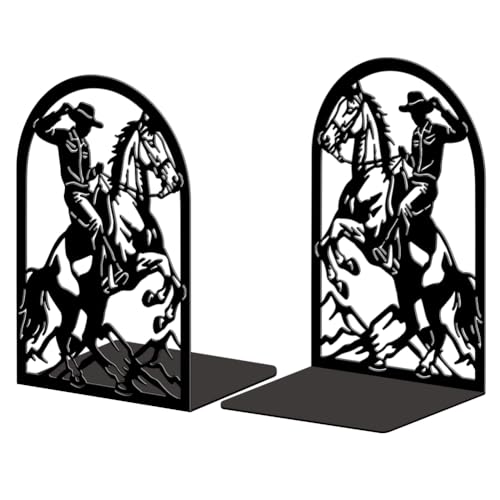 Peacoblue 5.3"x4.3"x7.9" Metal Bookends, Heavy Duty Book Ends for Shelves - style: Cowboy Horse Riding