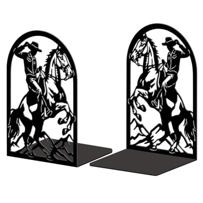 Peacoblue 5.3"x4.3"x7.9" Metal Bookends, Heavy Duty Book Ends for Shelves - style: Cowboy Horse Riding