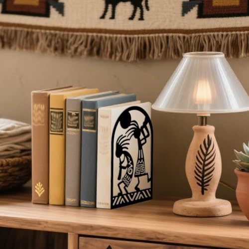 Peacoblue 5.3"x4.3"x7.9" Metal Bookends, Heavy Duty Book Ends for Shelves - style: Kokopelli Tribal-Flute Player